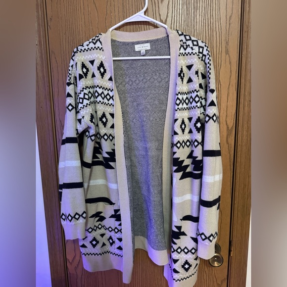 Lucky Brand Sweaters - Lucky Brand Black and Cream Geometric Cardigan